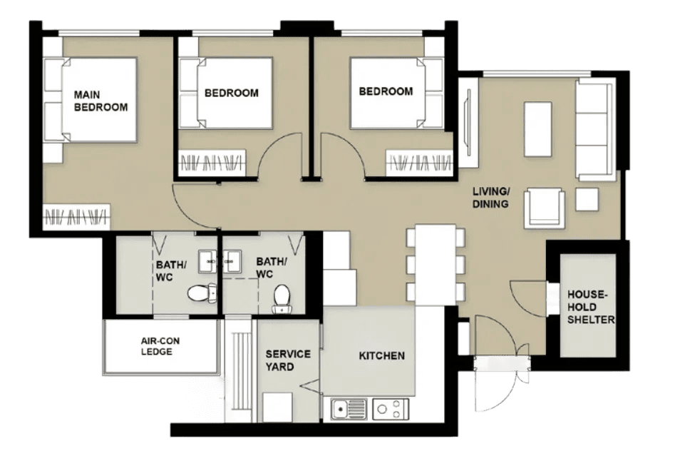 4-Room Layout E