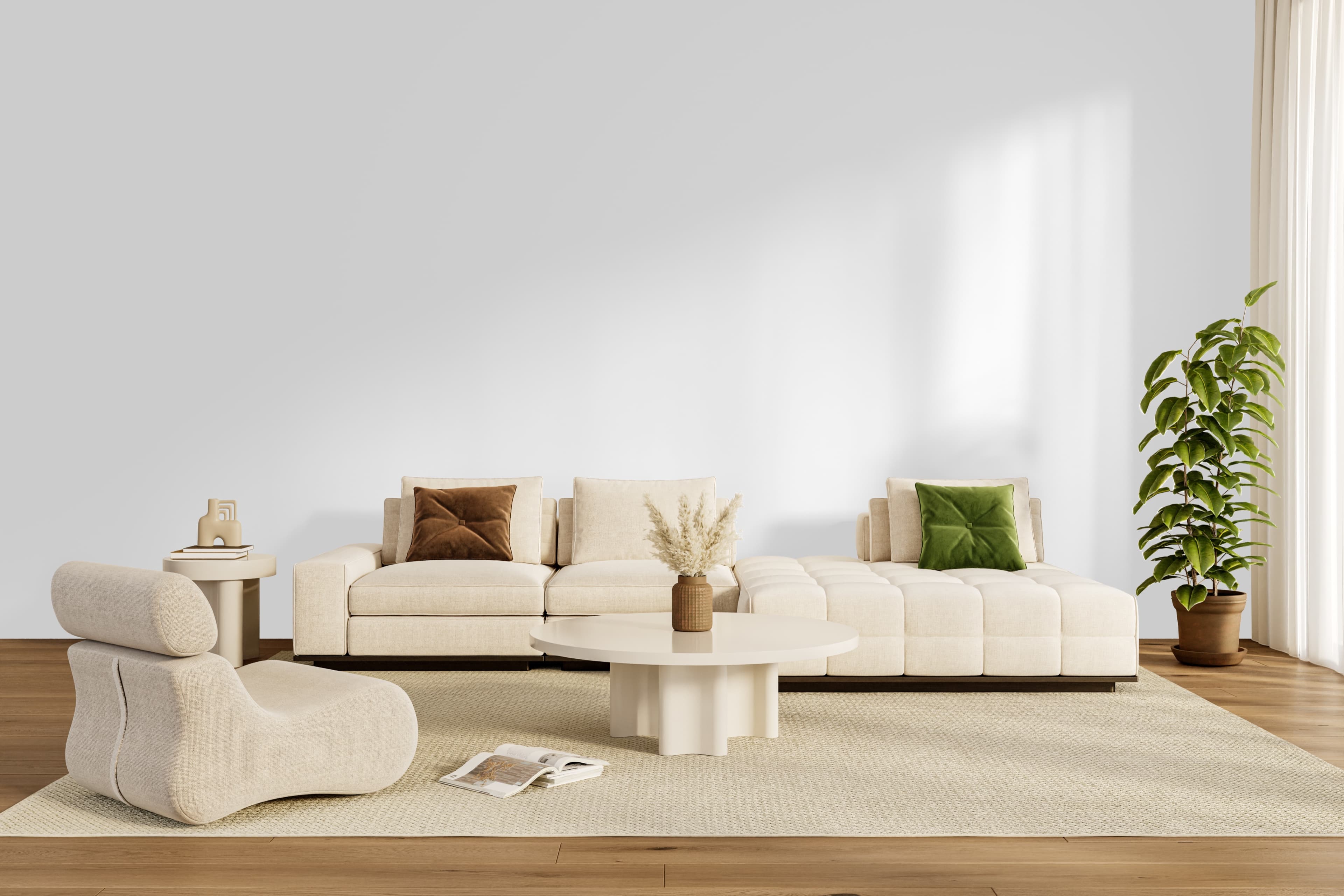 Modern furniture in a bright living room