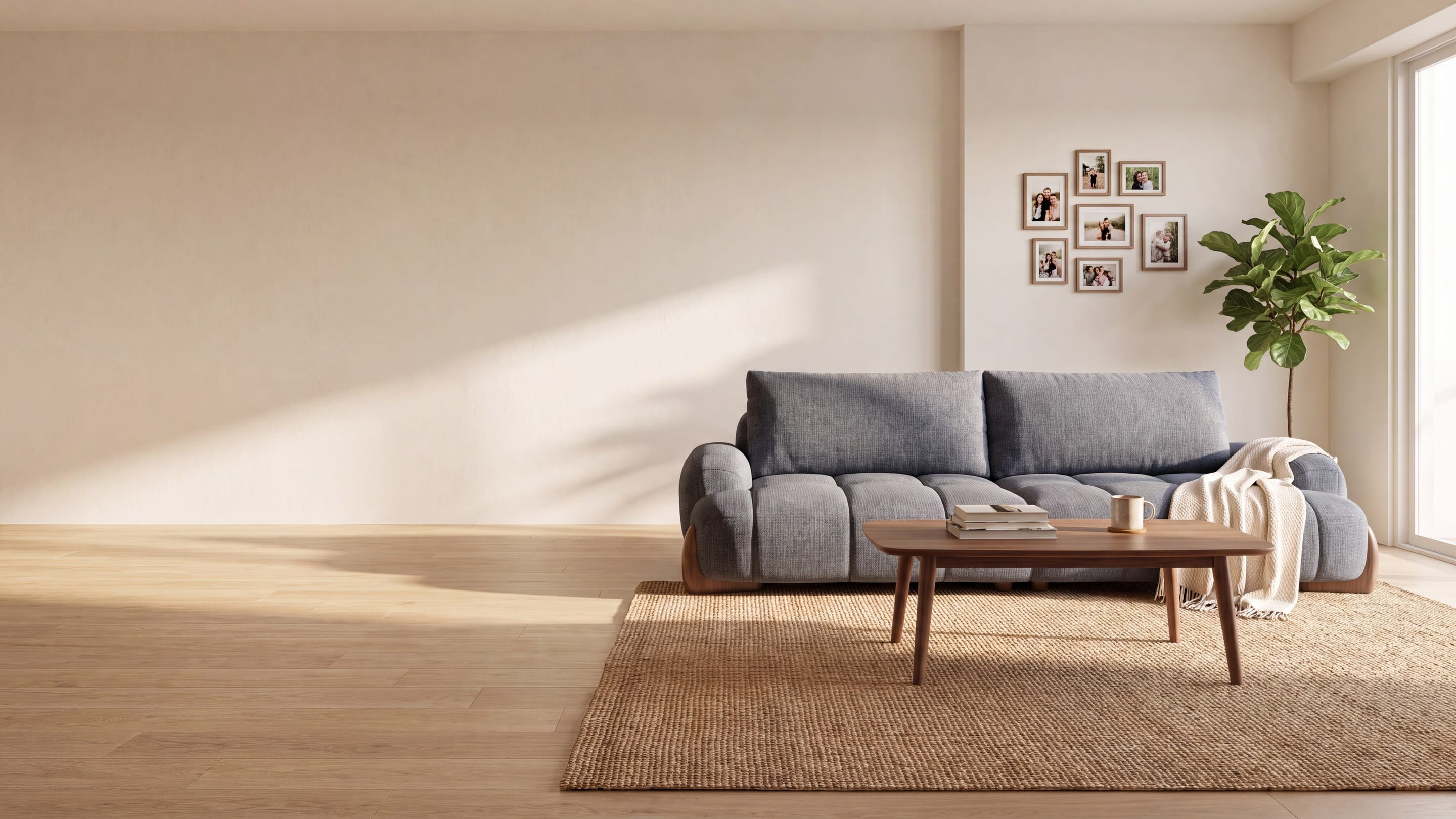 A sunlit Singapore living room with a golden ochre sofa